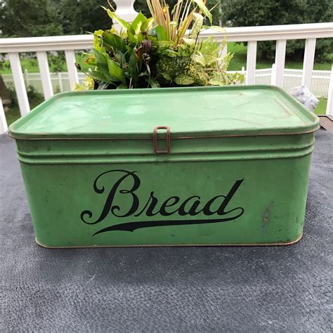 old fashioned green metal bread box|vintage metal bread boxes value.